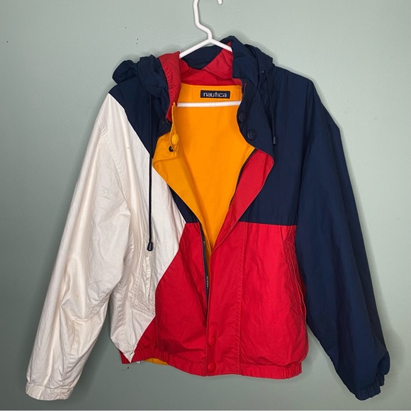 VINTAGE Nautica Double sided Men’s Jacket reversible white blue yellow Small - Picture 11 of 16